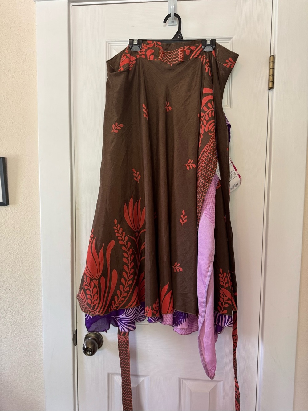 Darn Good Yarn Reversible Sari Silk Wrap Skirt XL 14-20 Ankle Length Boho NWT